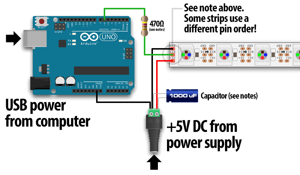 connecting arduino to led strips and power