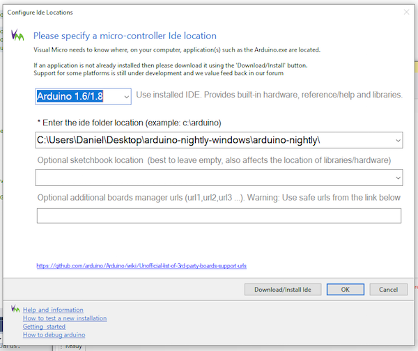 specify your Arduino IDE location