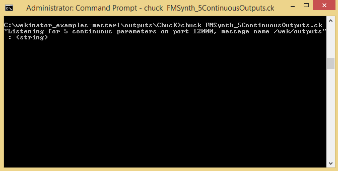 enter this command into the chuck program in Wekinator