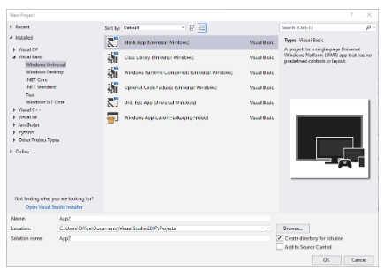 Creating a New Project in Visual Studio