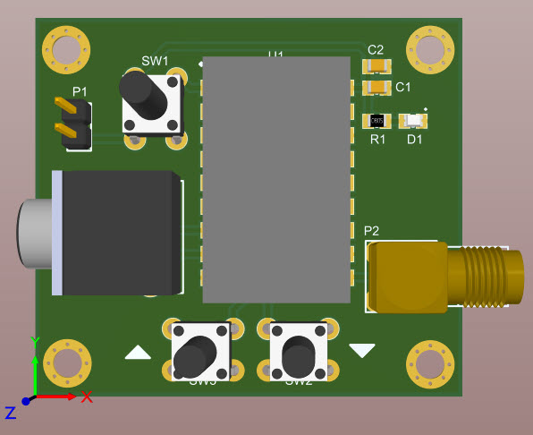 A 3D view of the assembled board