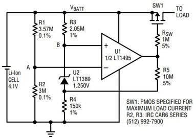Over-Discharge protection circuit using LT1495.