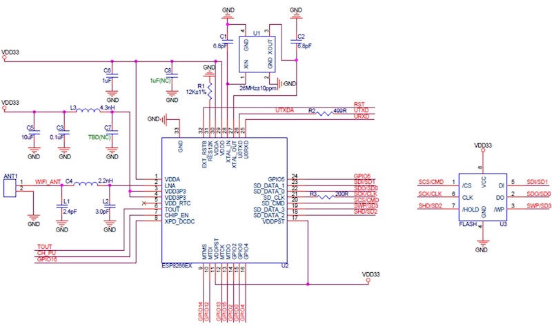 Figure 4. The ESP8266 PCB module circuit schematic diagram.