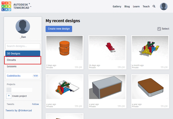 tinkercad homepage
