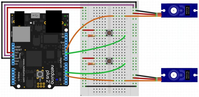 Play Soccer with Netduino Using Servos and Push Buttons