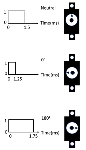 Typical pulse widths with angular positions for controlling a DC servo motor.