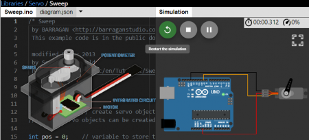 Servo motor and Arduino UNO on Virtual Arduino online Simulator 