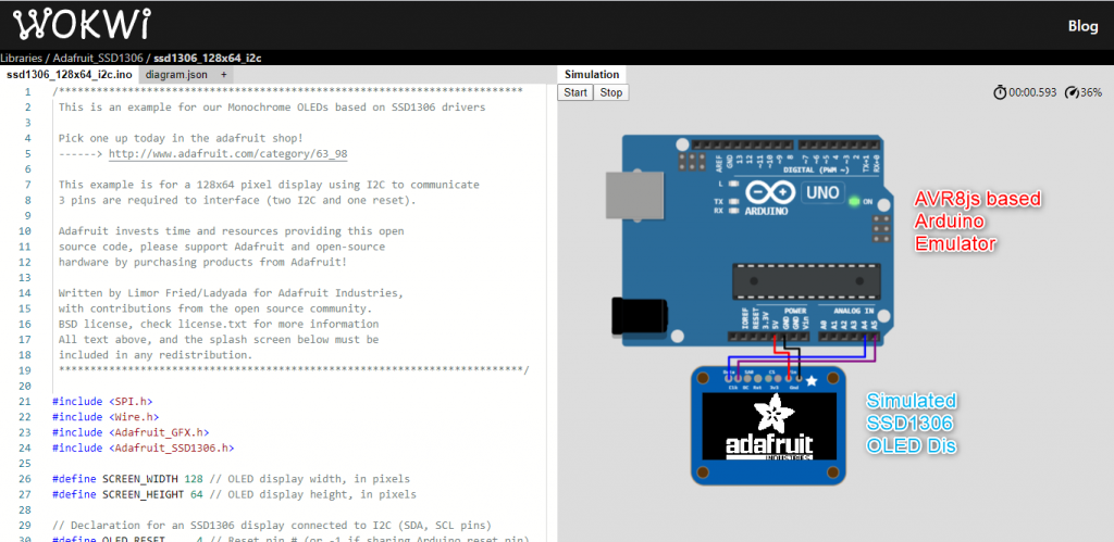 Online wokwi Simulator - Arduino SSD1306 Simulator: How to Display Text, Graphics and More - Learn Easy way from Wokwi