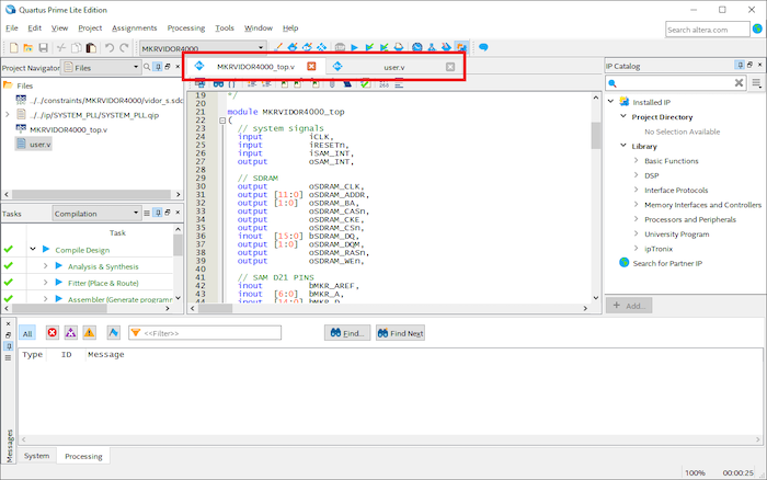 Open the Quartus project in Arduino IDE