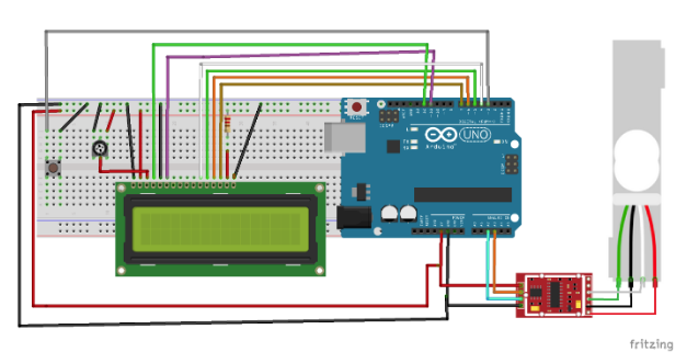 Fritzing Diagram of Load cell to HX711 module