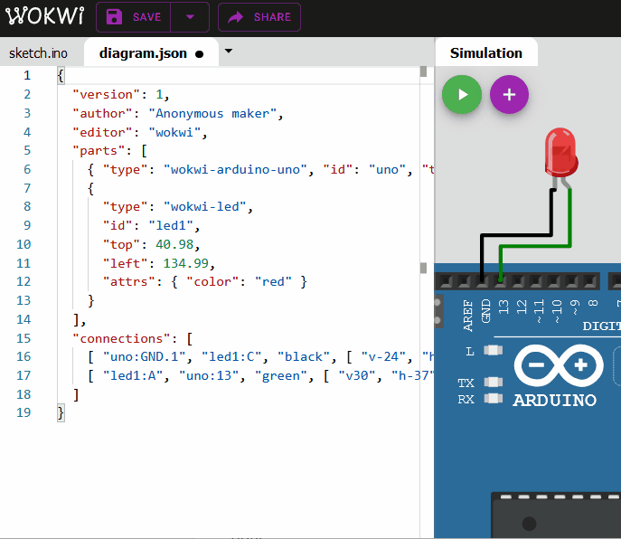 Wokwi Arduino Simulator -changing the color of the wires.gif