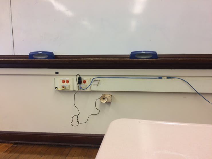 the sensor in place under the whiteboard