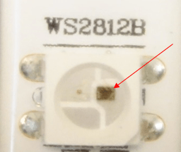 A close up of the driver IC on the LED strip.
