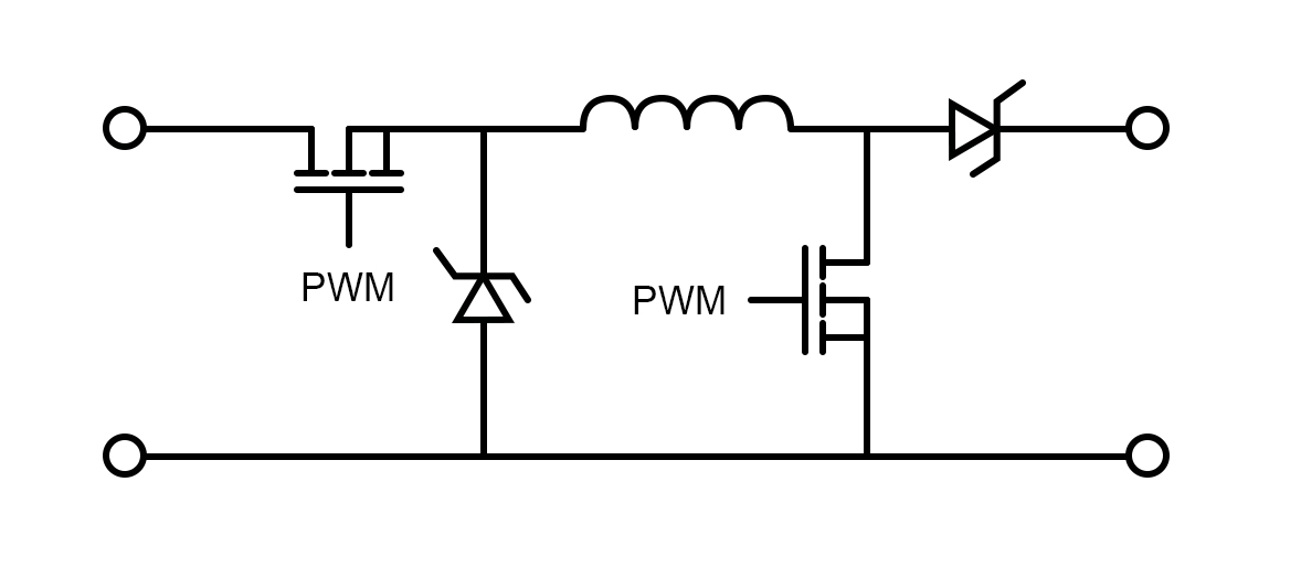 simple buck-boost converter circuit controlled by PWM signals