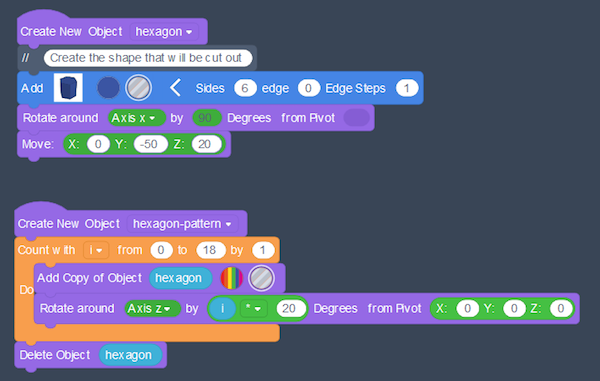 generating cutout shapes in tinkercad codeblocks